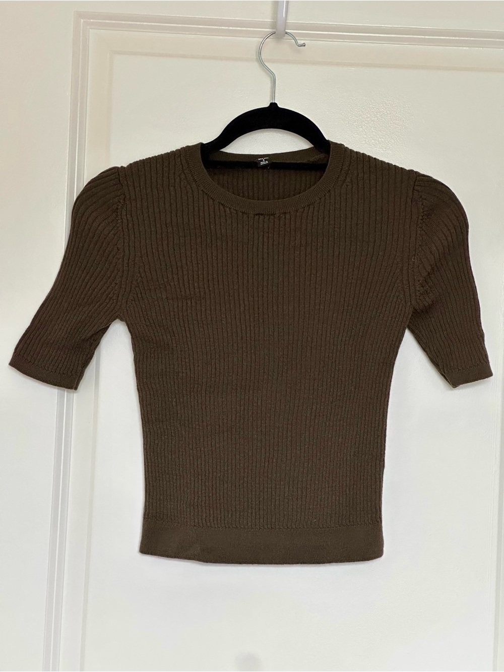 Uniqlo Hunter Green Ribbed Short-Sleeve Knit Top